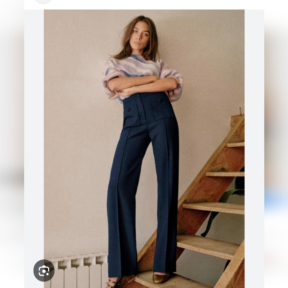 NWT! Sezane Dan Pants Trousers Navy Blue Size 34 US 2